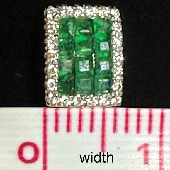 14K White Gold Emerald Diamond Stud Earrings | Art Deco Style | 585 Marked - Picture 15 of 16